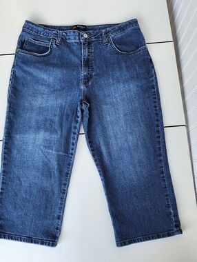 Lee Jeans Womens Blue Relaxed Fit Mid Rise Crop Capri Straight Stretch Denim 14